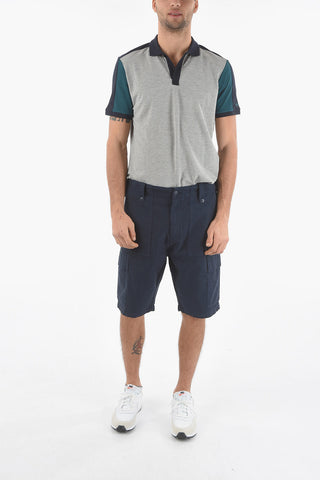 Cotton SEERSUKER Cargo Shorts with Logoed Buttons