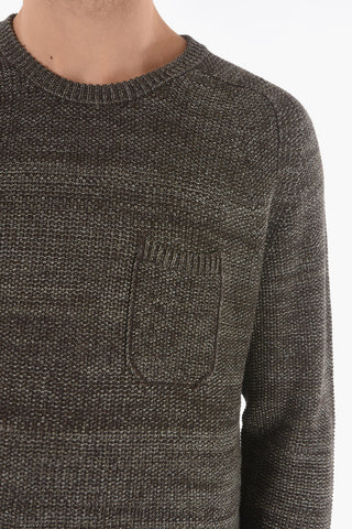Cotton Crew-neck Sweater with Breast Pocket