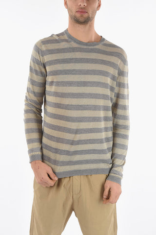Awning Striped Linen Crew-Neck Sweater With Ribbed Collar and Cuff