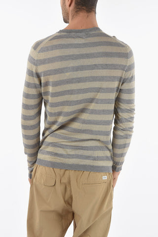Awning Striped Linen Crew-Neck Sweater With Ribbed Collar and Cuff