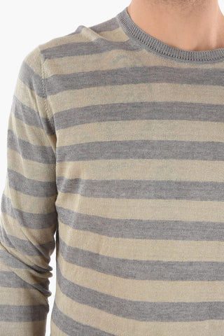 Awning Striped Linen Crew-Neck Sweater With Ribbed Collar and Cuff
