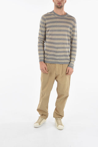 Awning Striped Linen Crew-Neck Sweater With Ribbed Collar and Cuff