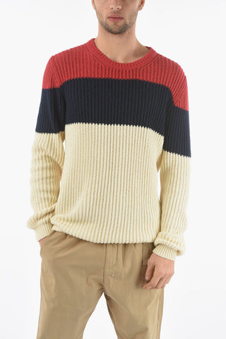 Color Block Crew-Neck Sweater with Ribbed Cuff