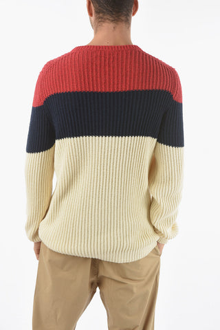 Color Block Crew-Neck Sweater with Ribbed Cuff