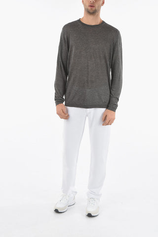 Solid Color Flax Crew-neck Sweater