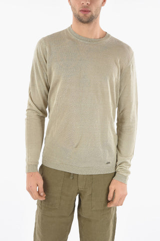 Solid Color Lightweight Linen Crew-Neck Sweater