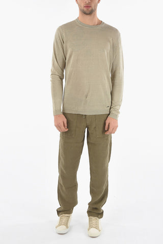 Solid Color Lightweight Linen Crew-Neck Sweater