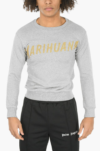 Glittered Print MARIHUANA Crewneck Sweatshirt