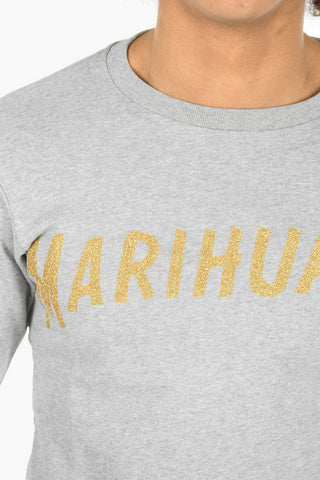 Glittered Print MARIHUANA Crewneck Sweatshirt