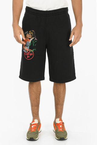 Printed KISS SLIM Brushed Cotton Shorts With Drawstring