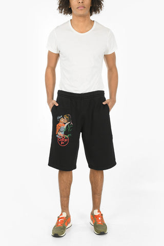 Printed KISS SLIM Brushed Cotton Shorts With Drawstring