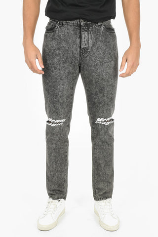 5 Pocket Printed Logo Stone Washed Denims