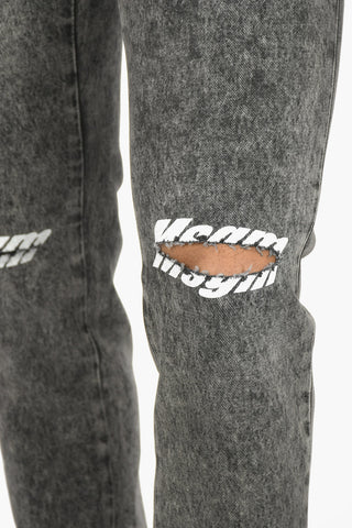 5 Pocket Printed Logo Stone Washed Denims