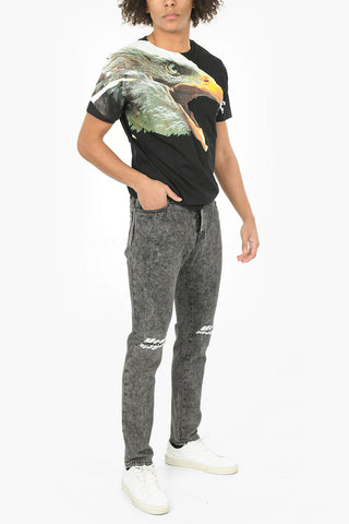 5 Pocket Printed Logo Stone Washed Denims