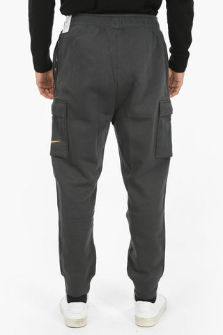 Joggers Cargo in Cotone Garzato con Banda Laterale Logata