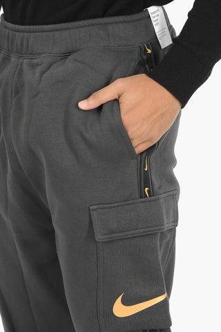 Joggers Cargo in Cotone Garzato con Banda Laterale Logata