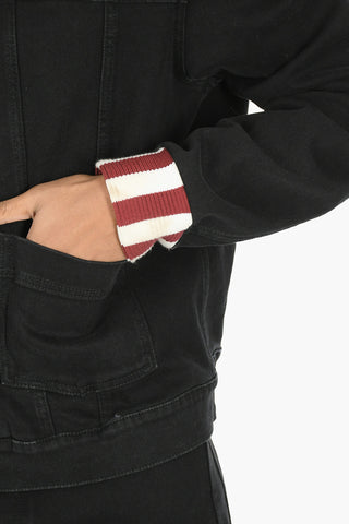 Striped Collar BOXLOGO Denim Jacket