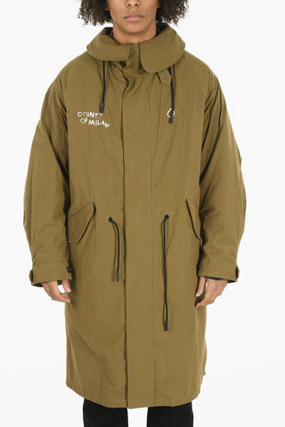 Printed Padded TEMPERA SCRIPT Parka With Drawstrings