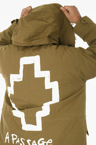 Printed Padded TEMPERA SCRIPT Parka With Drawstrings