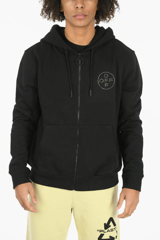 Felpa Con Chiusura Zip E Cappuccio OFF CROSS In Cotone Garzato Con Strass