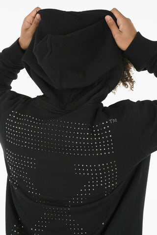 Felpa Con Chiusura Zip E Cappuccio OFF CROSS In Cotone Garzato Con Strass