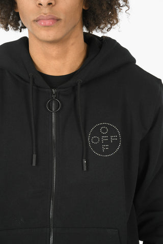 Felpa Con Chiusura Zip E Cappuccio OFF CROSS In Cotone Garzato Con Strass