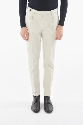 Pantaloni Chino in Twill di Cotone a Doppia Pince
