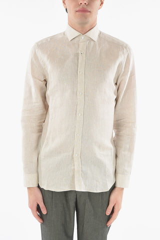 CC COLLECTION Camicia in Lino a Tinta Unita Con Collo Francese
