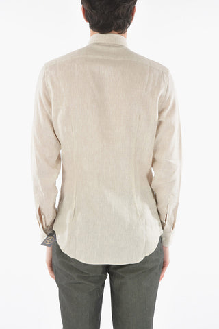 CC COLLECTION Camicia in Lino a Tinta Unita Con Collo Francese