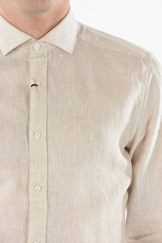 CC COLLECTION Camicia in Lino a Tinta Unita Con Collo Francese