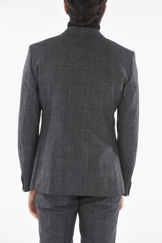 CC COLLECTION Lined Single Breasted Linen Blend Suit