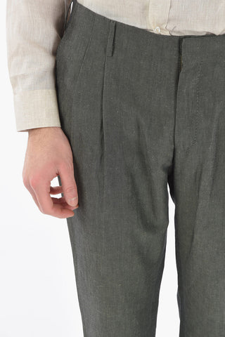 Pantaloni in Misto Lino e Seta a Una Pince