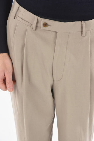 Cotton and Cashmere Twill Pants with Pleat