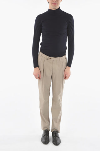 Cotton and Cashmere Twill Pants with Pleat