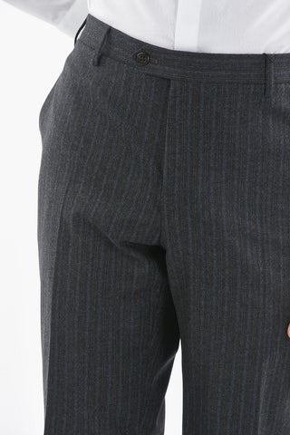 Pantaloni Chino In Lana Vergine A Righe