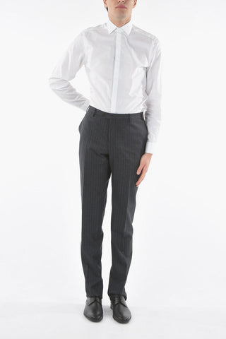 Pantaloni Chino In Lana Vergine A Righe