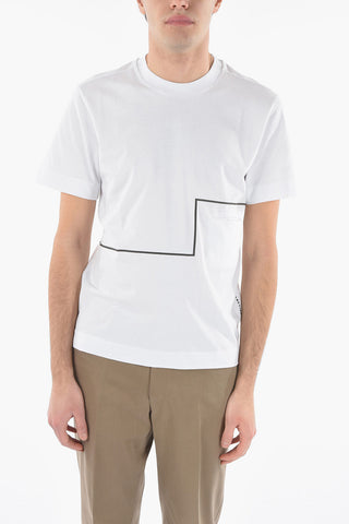 CC COLLECTION Contrasting Printed Crew-neck T-Shirt with Breast Pocket
