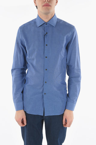 CC COLLECTION Spread Collar Cotton and Flax Shirt