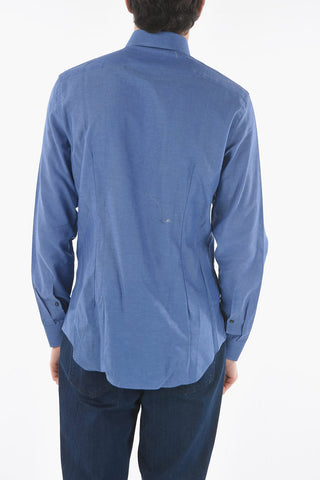 CC COLLECTION Spread Collar Cotton and Flax Shirt