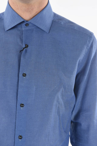 CC COLLECTION Spread Collar Cotton and Flax Shirt