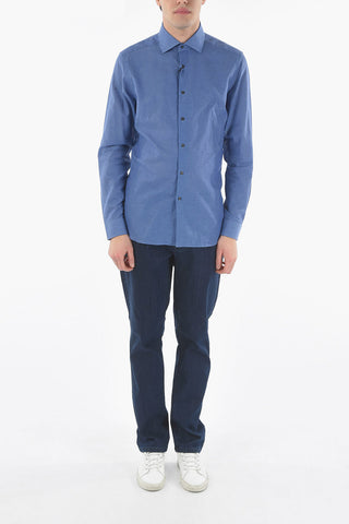 CC COLLECTION Spread Collar Cotton and Flax Shirt