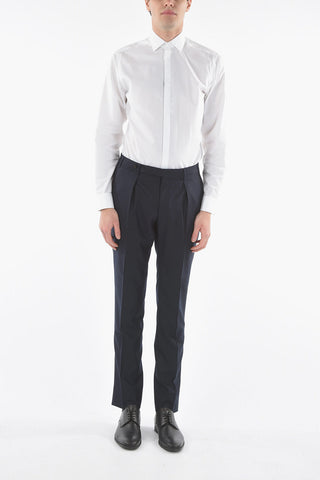 Pantalone Elegante in Lana con Tasca a Toppa Verticale
