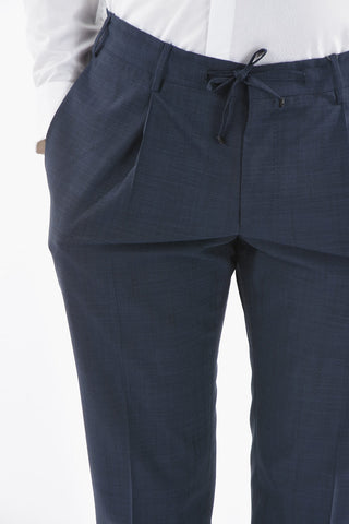 Elegant Wool Trousers with Pleat and Central Zip