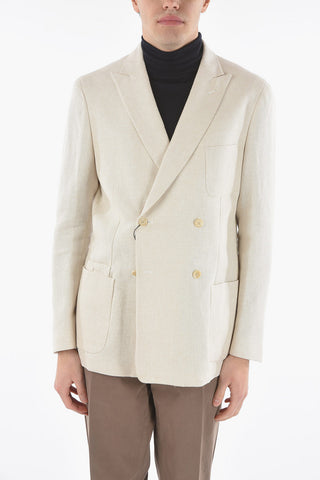 CC COLLECTION Half Lined Double Breasted Linen Blend Blazer