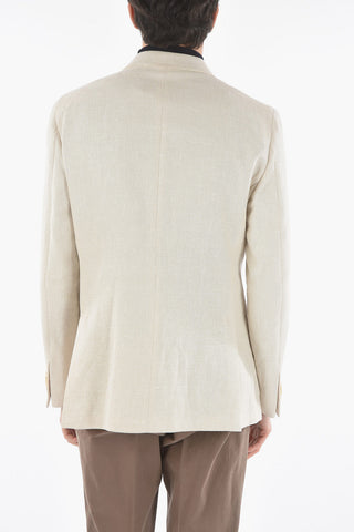 CC COLLECTION Half Lined Double Breasted Linen Blend Blazer