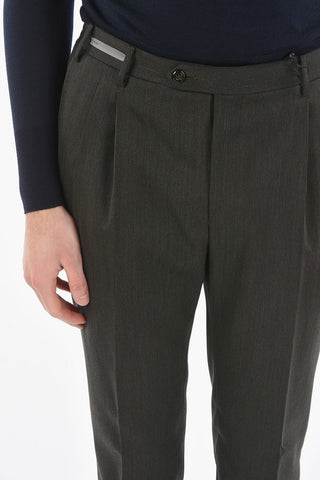 Pantaloni Pin Check in Lana Stretch