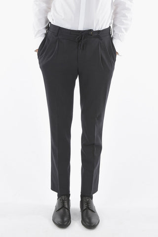 Cotton and Wool Elegant Trousers with Pleat