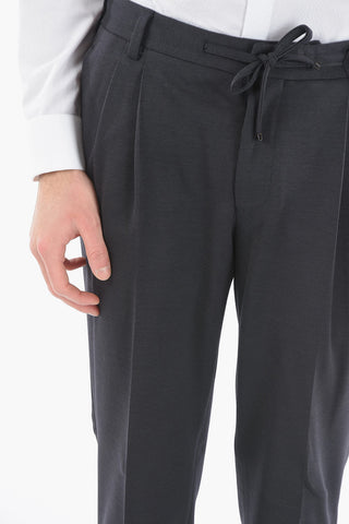 Cotton and Wool Elegant Trousers with Pleat