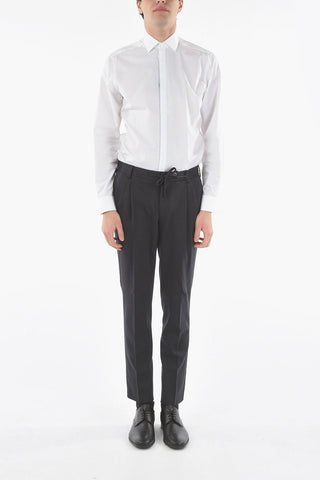 Cotton and Wool Elegant Trousers with Pleat