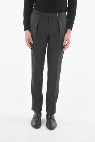Windowpane Check Casual Trousers with Side Tab